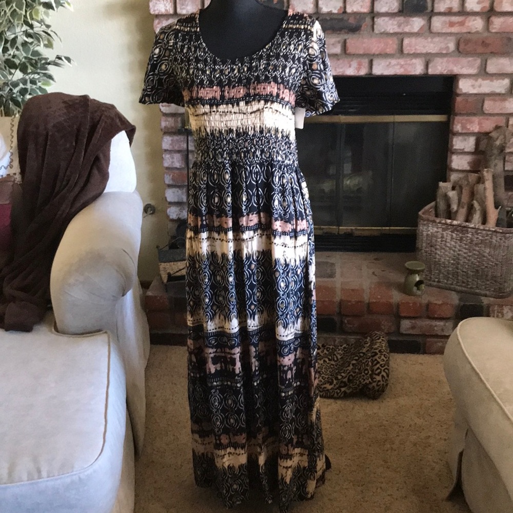 Tribal Peasant Short Sleeves Long Dress